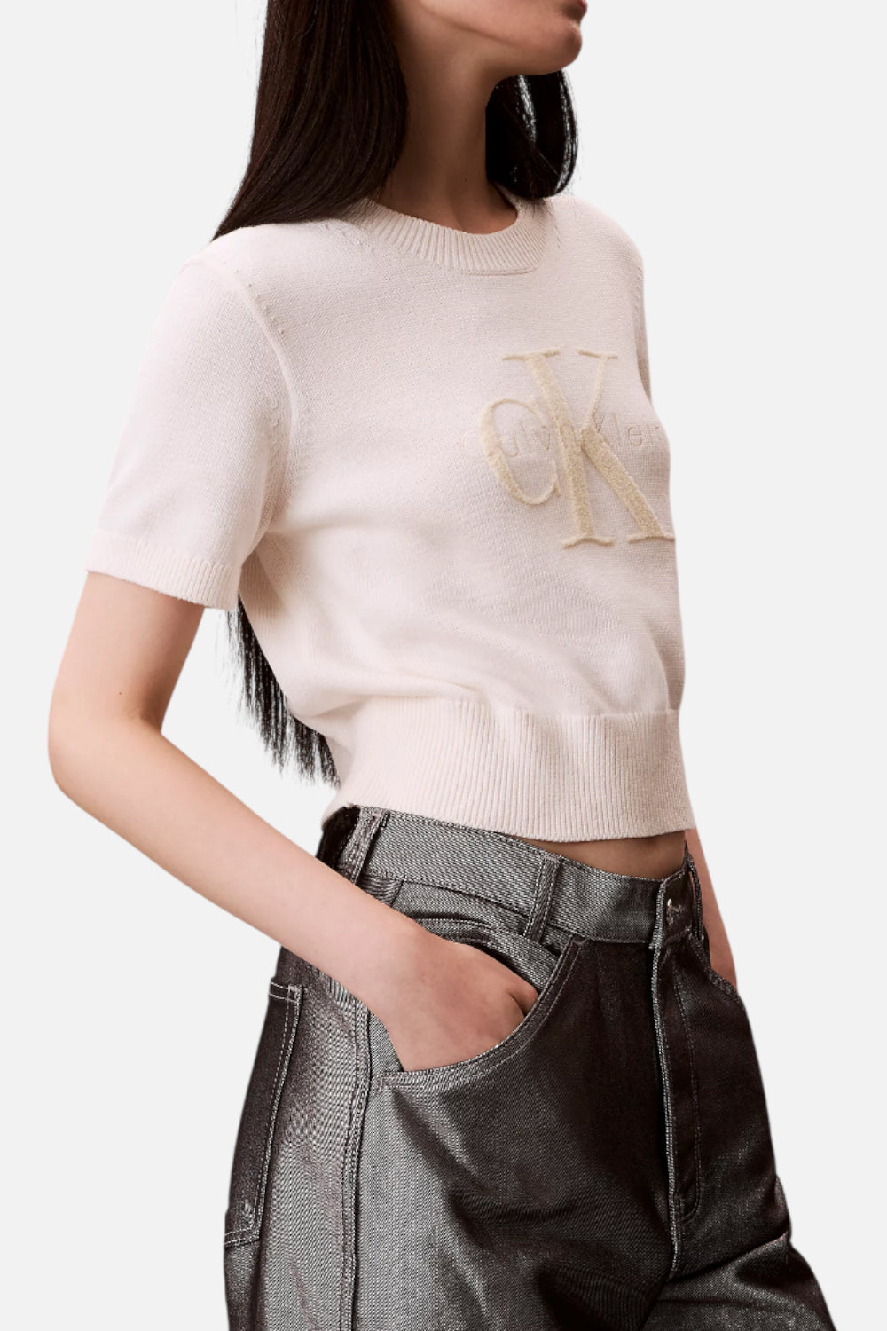 T-shirt Donna Calvin Klein con Grafica Monologo e Design Minimal LV044E306G /YBH Calvin Klein
