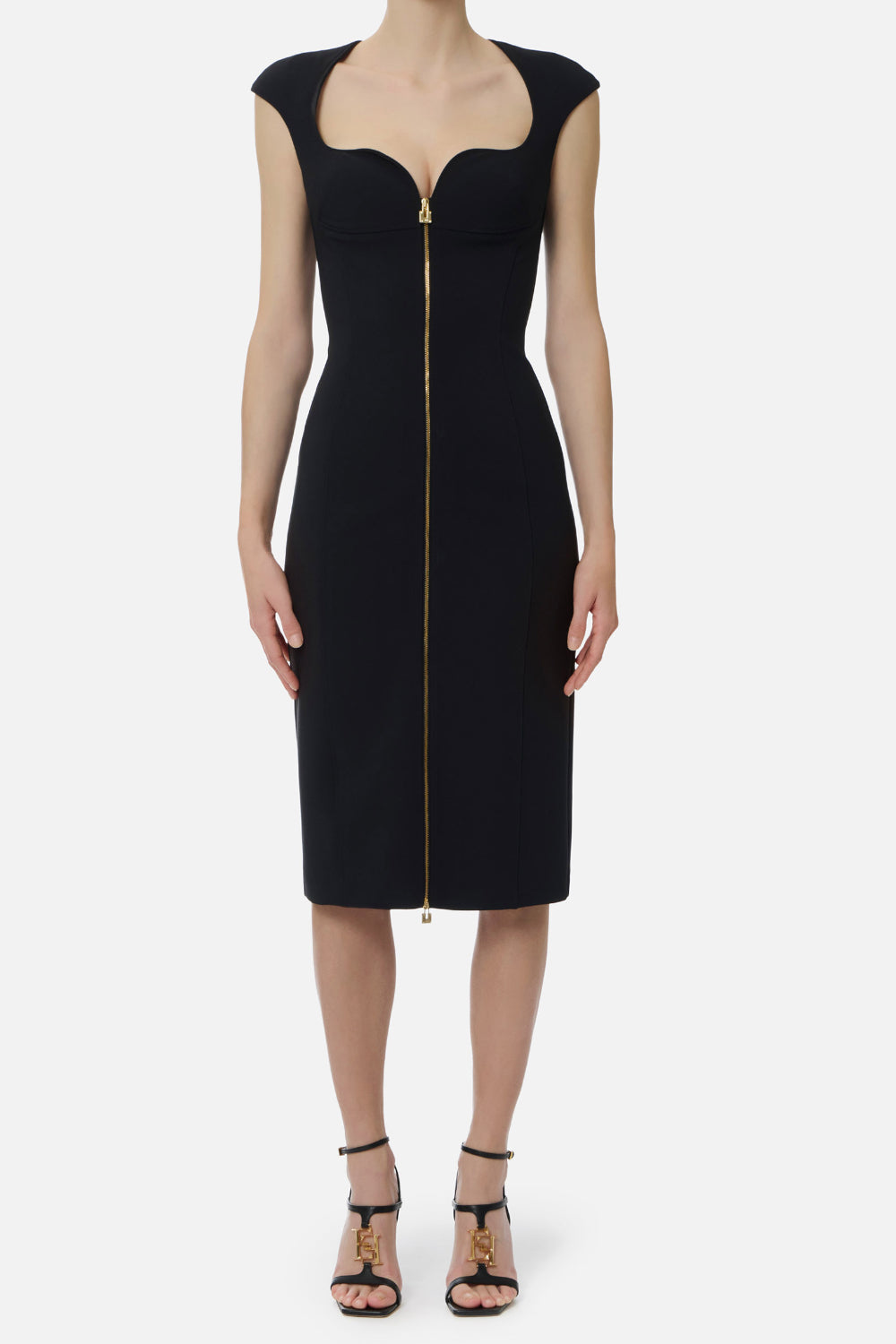 Abito Tubino Elisabetta Franchi in Doppio Crêpe Stretch con Zip Gioiello AB900 61E2110 Elisabetta Franchi