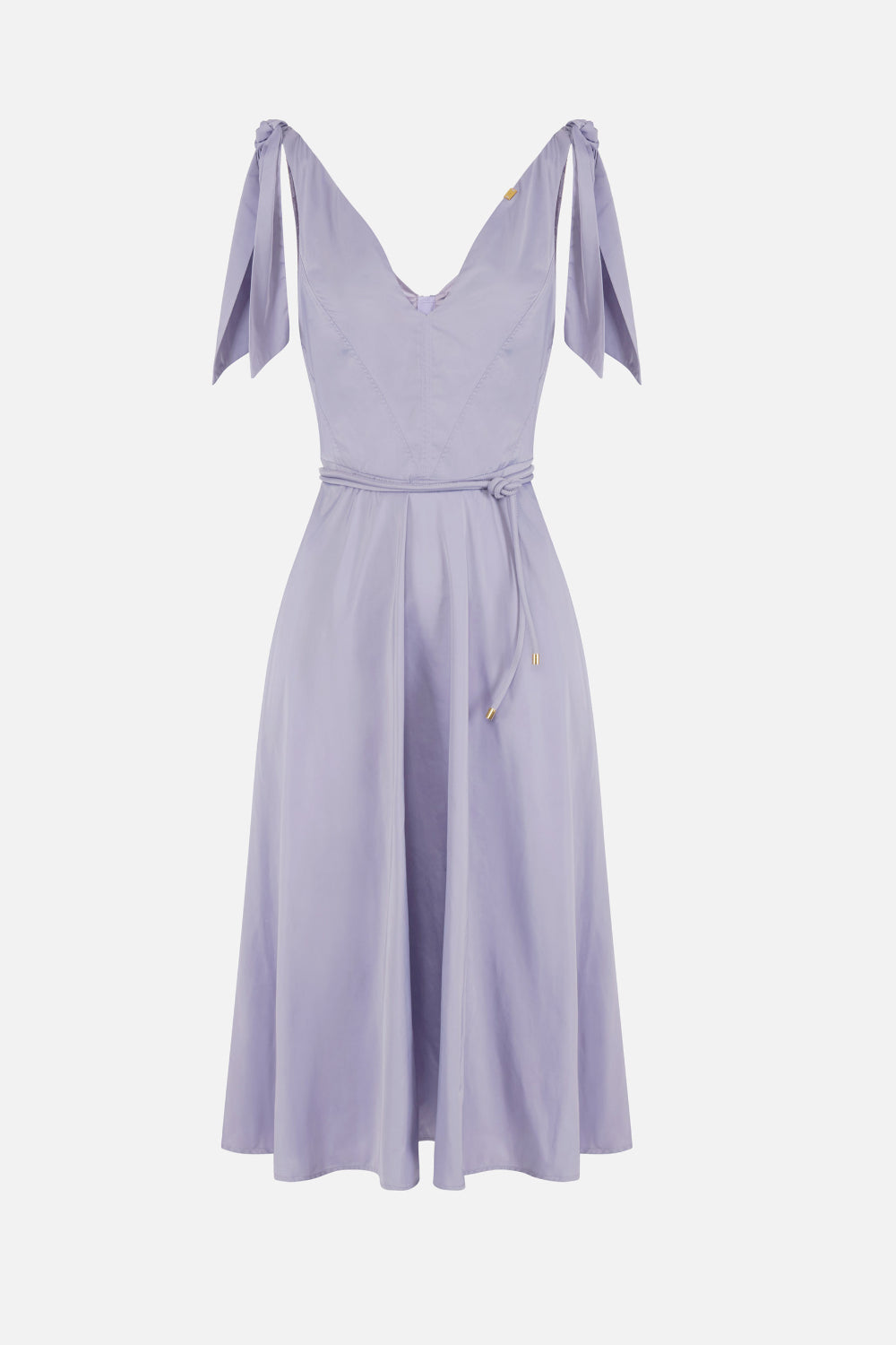 Abito Midi Elisabetta Franchi in Tessuto Vela con Gonna a Ruota e Dettaglio Logo AB903 61E2EV7 Elisabetta Franchi