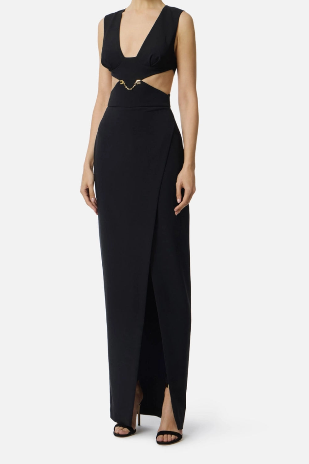 Abito da Sera Elisabetta Franchi in Crêpe con Cut-Out e Spacco Laterale ABR02 61E2110 Elisabetta Franchi