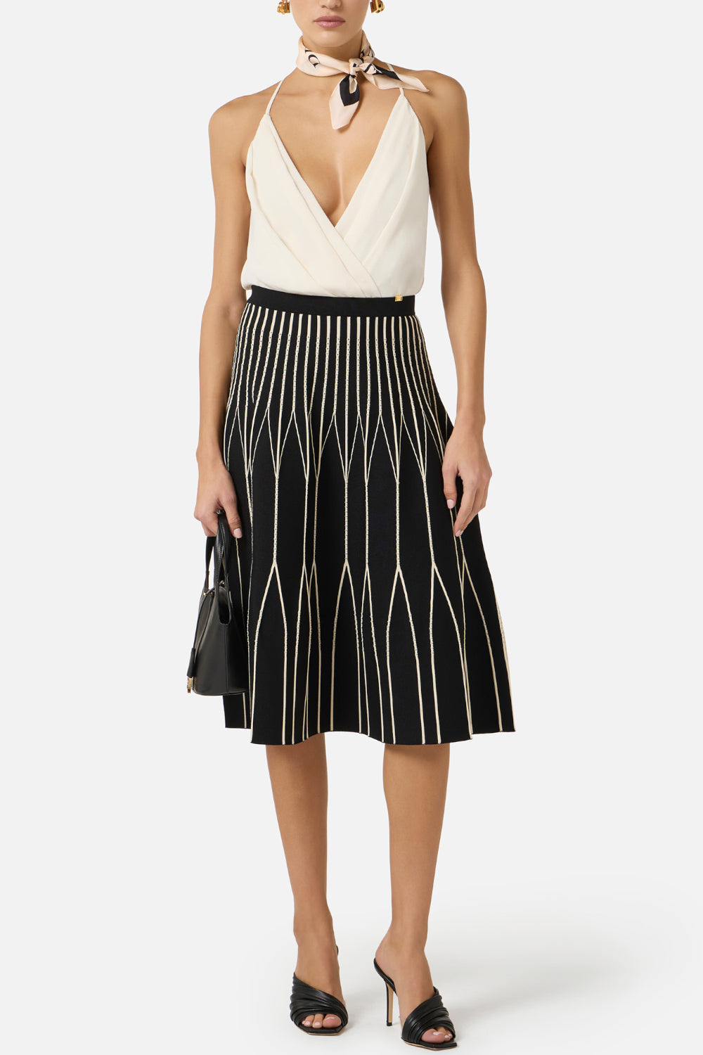 Body Elisabetta Franchi in Georgette di Viscosa con Scollo Sovrapposto e Logo Dorato BO014 61E2193 Elisabetta Franchi