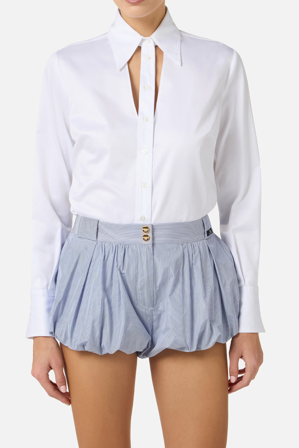 Camicia Elisabetta Franchi in Cotone con Colletto Cut-Out e Polsi Ricamati CA128 61E2100 Elisabetta Franchi