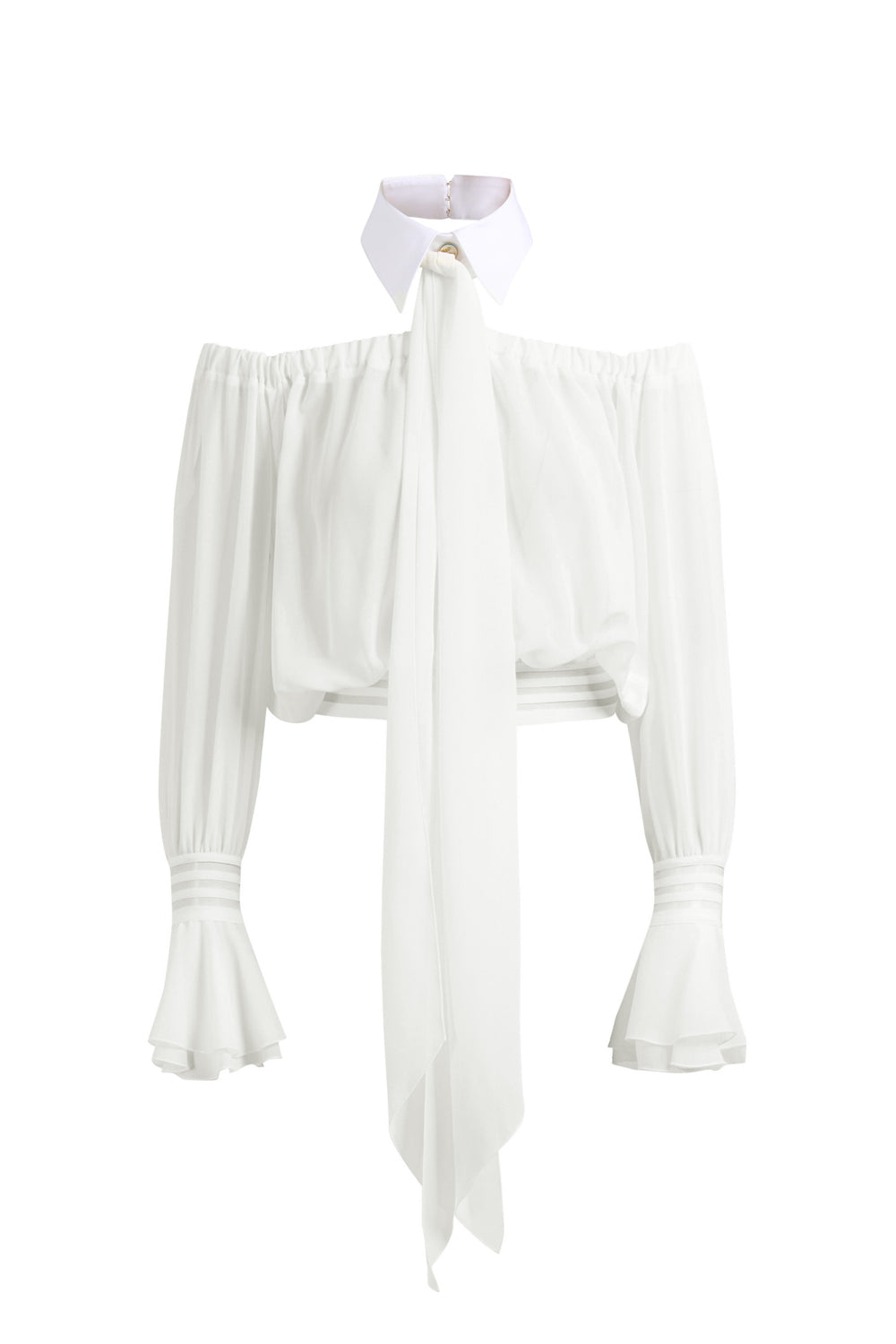 Blusa Elisabetta Franchi in Chiffon con Collo Gioiello e Vita Fasciata CA135 61E2X88 Elisabetta Franchi