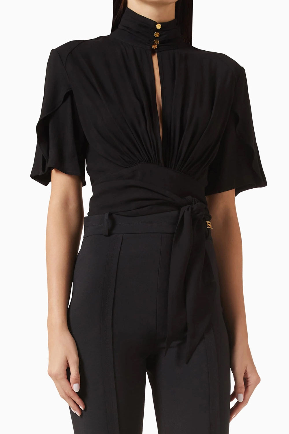 Blusa in georgette di viscosa con volant e fusciacca CA158 62E2110 Elisabetta Franchi