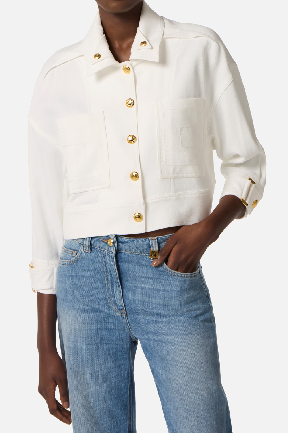 Caban Elisabetta Franchi in Gabardina Over con Doppio Colletto GB005 61E2360 Elisabetta Franchi