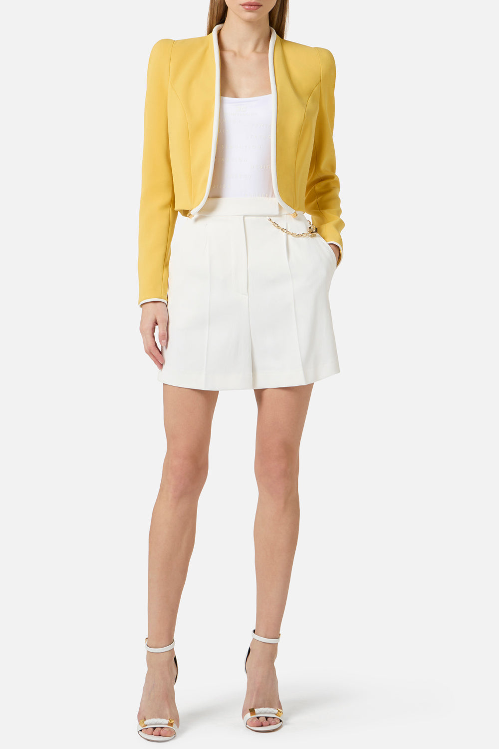 Giacca Elisabetta Franchi in Crêpe con Piping a Contrasto e Collo Montante GI214 61E2FA5 Elisabetta Franchi