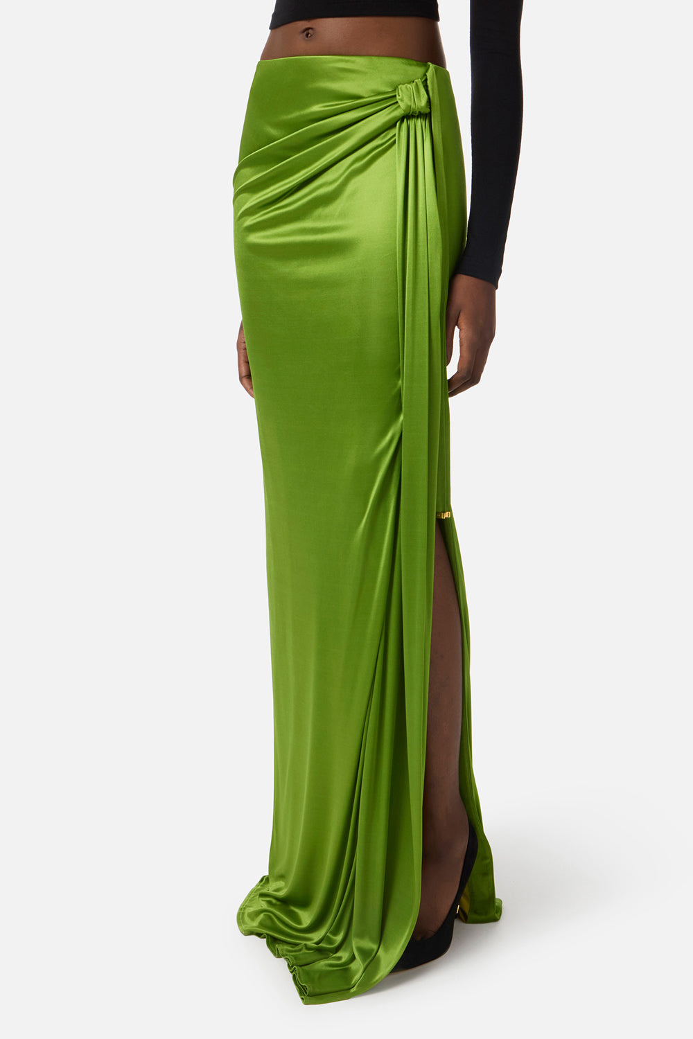 Gonna lunga in jersey di viscosa lucida con spacco laterale GO166 61E2EV3 Elisabetta Franchi