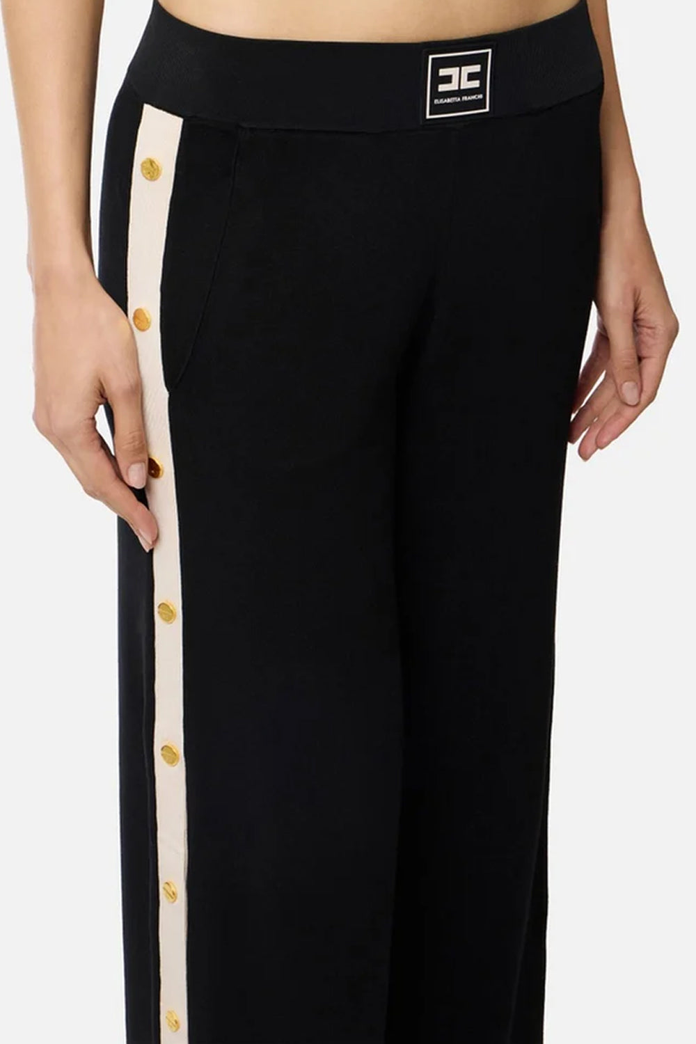 Pantaloni in Maglia Elisabetta Franchi con Bande Lucide e Logo Jacquard KP74S 61E2685 Elisabetta Franchi