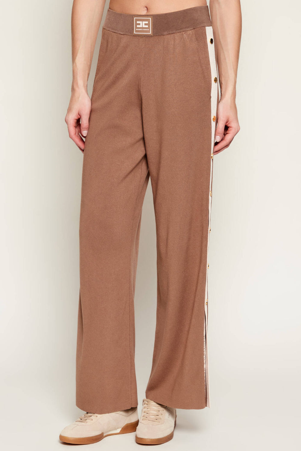 Pantaloni in Maglia Elisabetta Franchi con Bande Lucide e Logo Jacquard KP74S 61E2727 Elisabetta Franchi