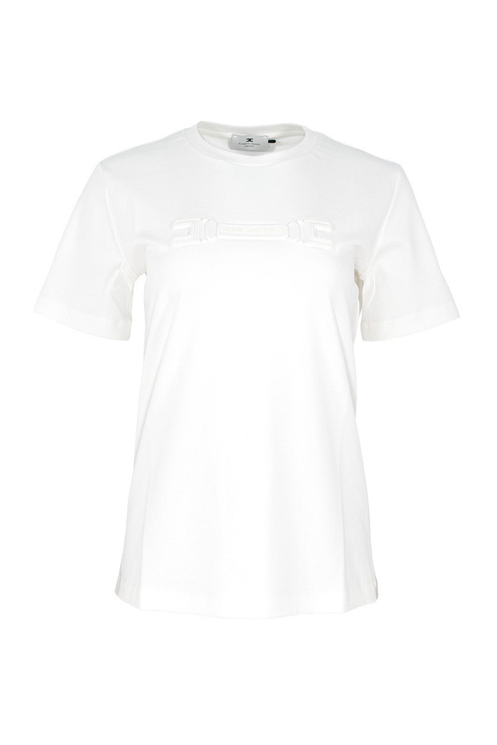 T-shirt Donna Elisabetta Franchi Bianca con Logo in Rilievo MA68P 61E2270 Elisabetta Franchi