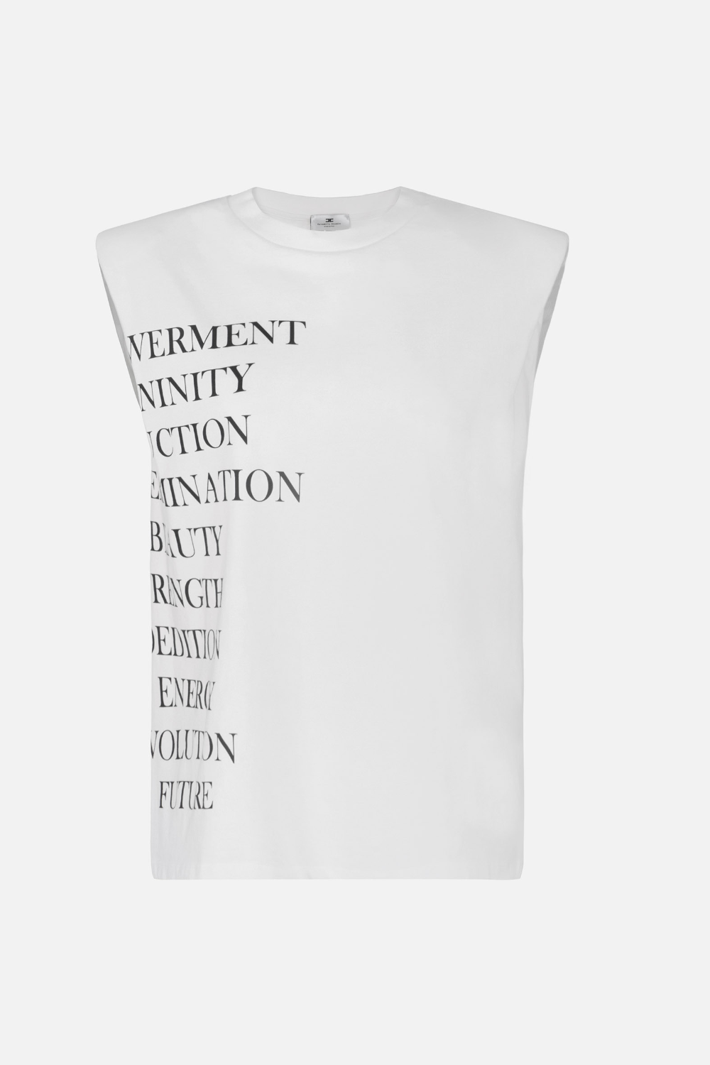 Maglietta Smanicata Elisabetta Franchi in Jersey con Spalle Strutturate e Stampa Lettering MA70P 61E2270 Elisabetta Franchi