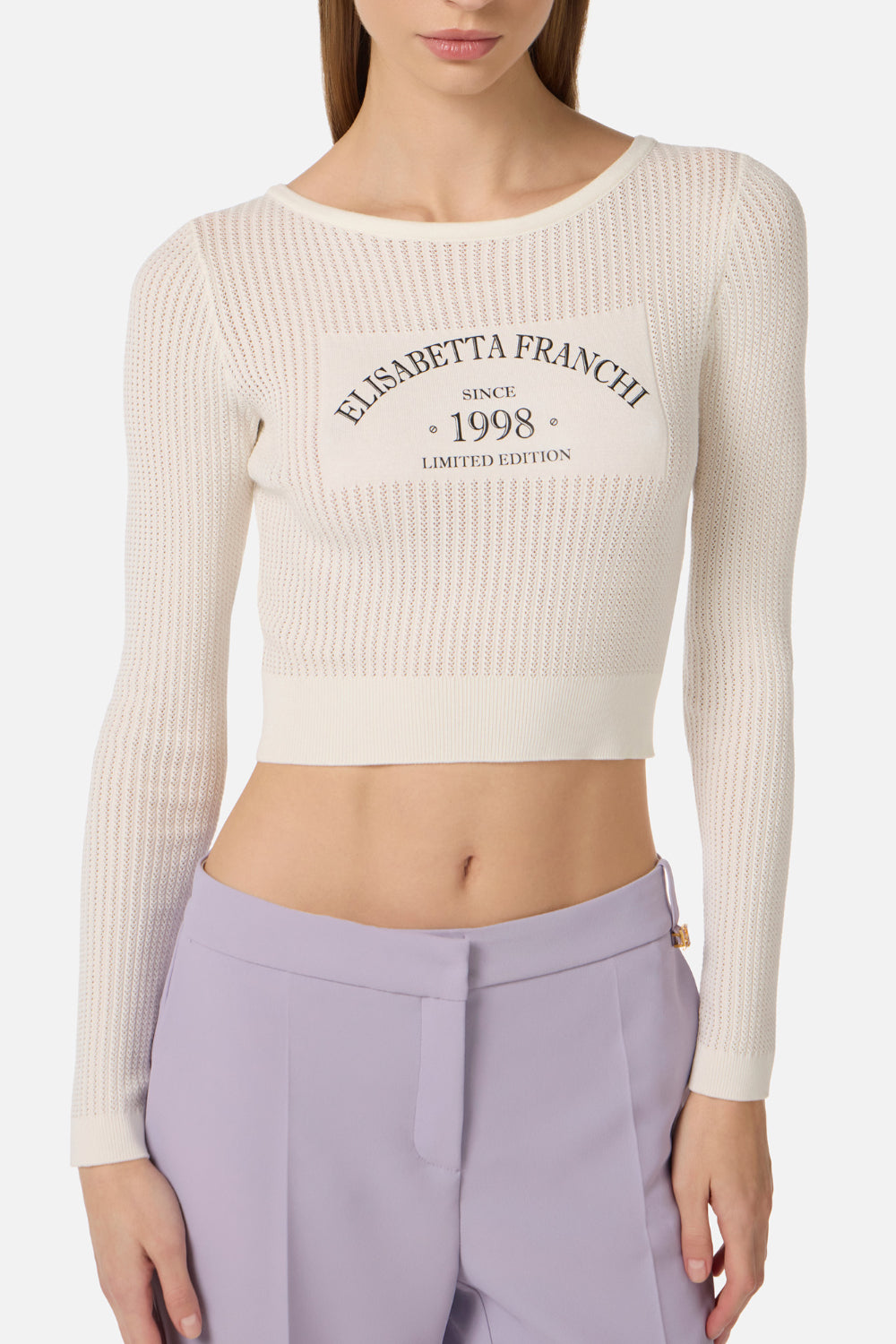 Top in Maglia Elisabetta Franchi con Stampa Logo e Scollo Ampio MK73Q 61E2360 Elisabetta Franchi