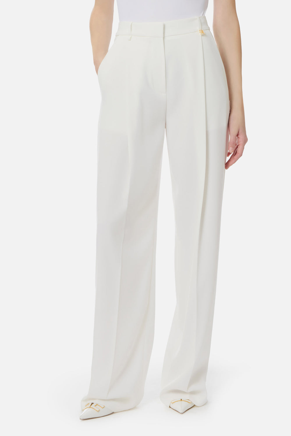 Pantaloni in crêpe leggero con logo charm PA167 61E2360 Elisabetta Franchi