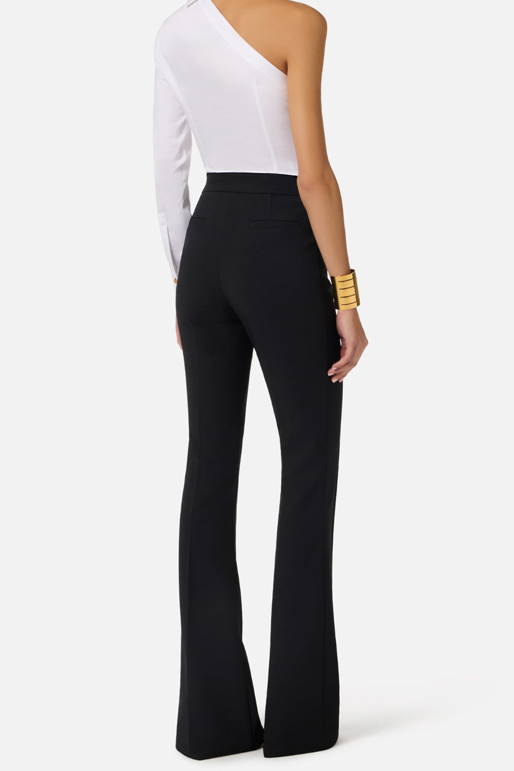 Pantaloni Elisabetta Franchi Essential in Doppio Crêpe Stretch con Charm Logo PA169 61E2110 Elisabetta Franchi