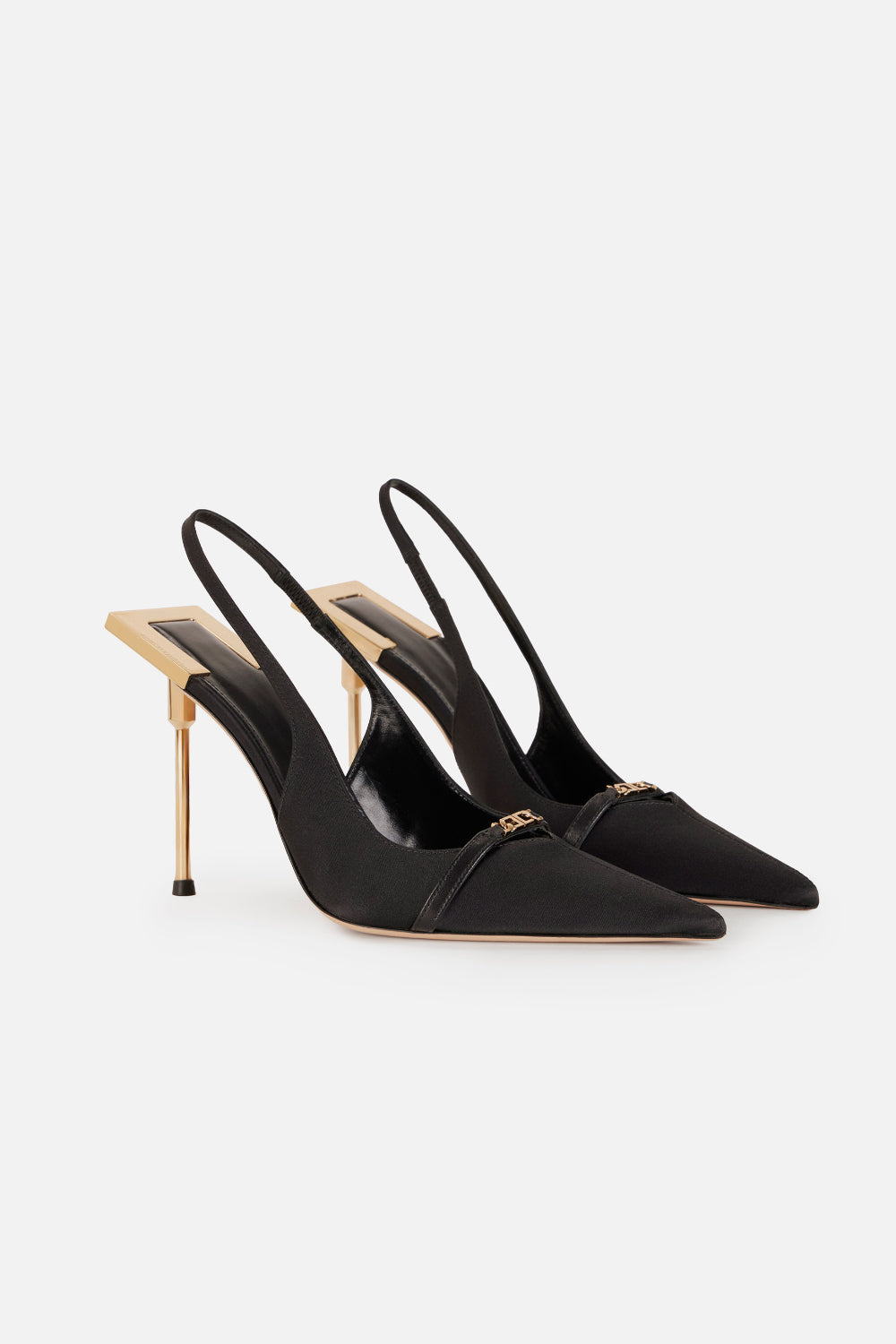 Slingback Elisabetta Franchi in Satin con Tacco Scultura Dorato<BR/> SA29L 61E2110 Elisabetta Franchi