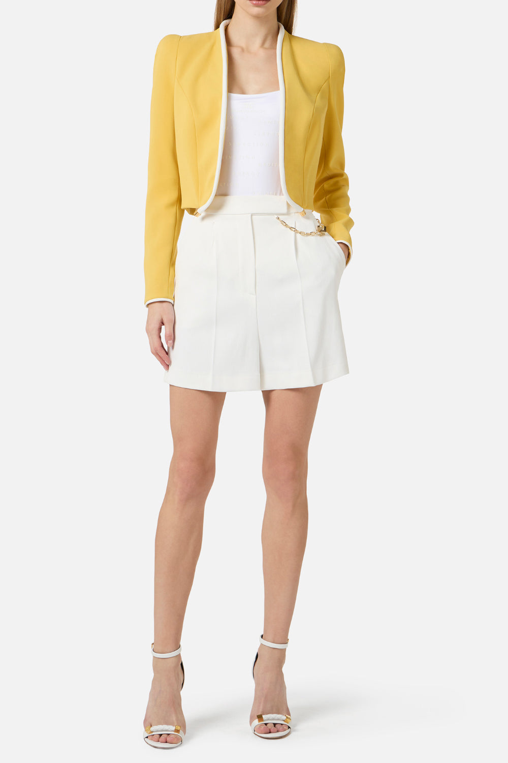 Shorts Elisabetta Franchi in Gabardina con Catenella Gioiello Dorata<BR/> SH005 61E2360 Elisabetta Franchi