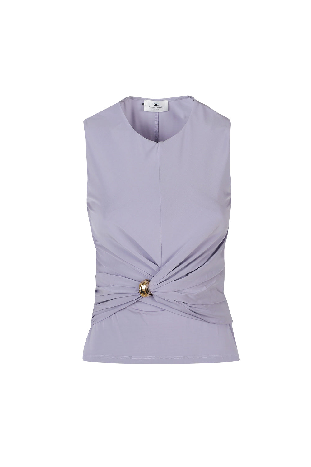 Top Elisabetta Franchi in Jersey con Drappeggio Centrale e Fermanodo Gioiello<BR/> TO037 61E2EV7 Elisabetta Franchi