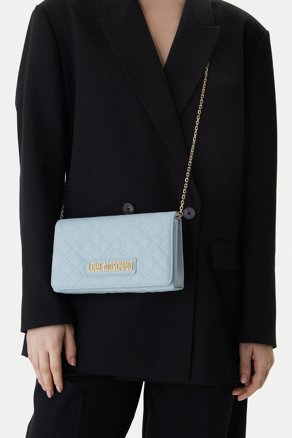 Pochette trapuntata Love Moschino con logo lettering oro e catena JC4079PP1O LA0701 Love Moschino