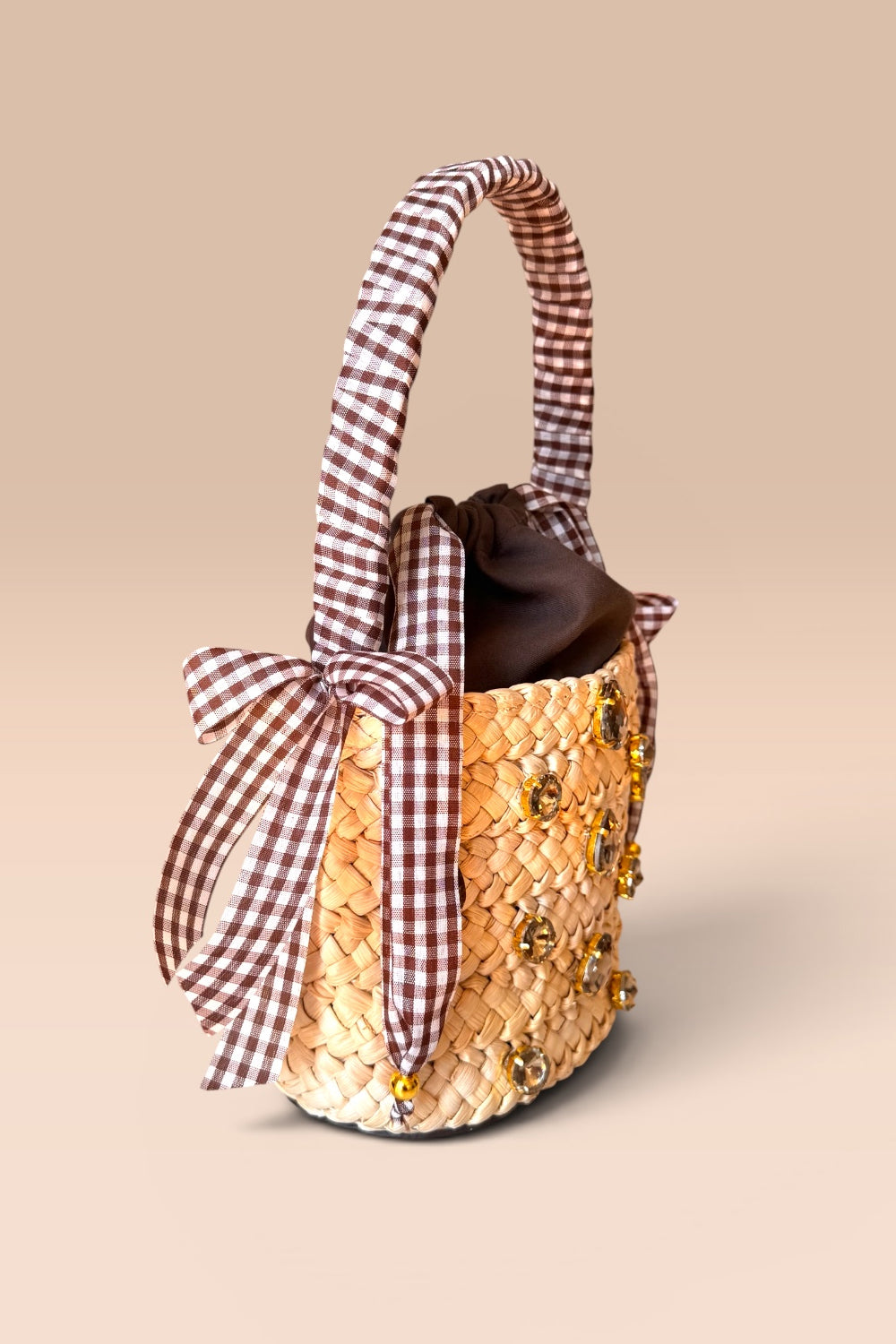 Borsa in raffia un manico con fiocchi e strass CACAO BAG UNICA Momà Luxury
