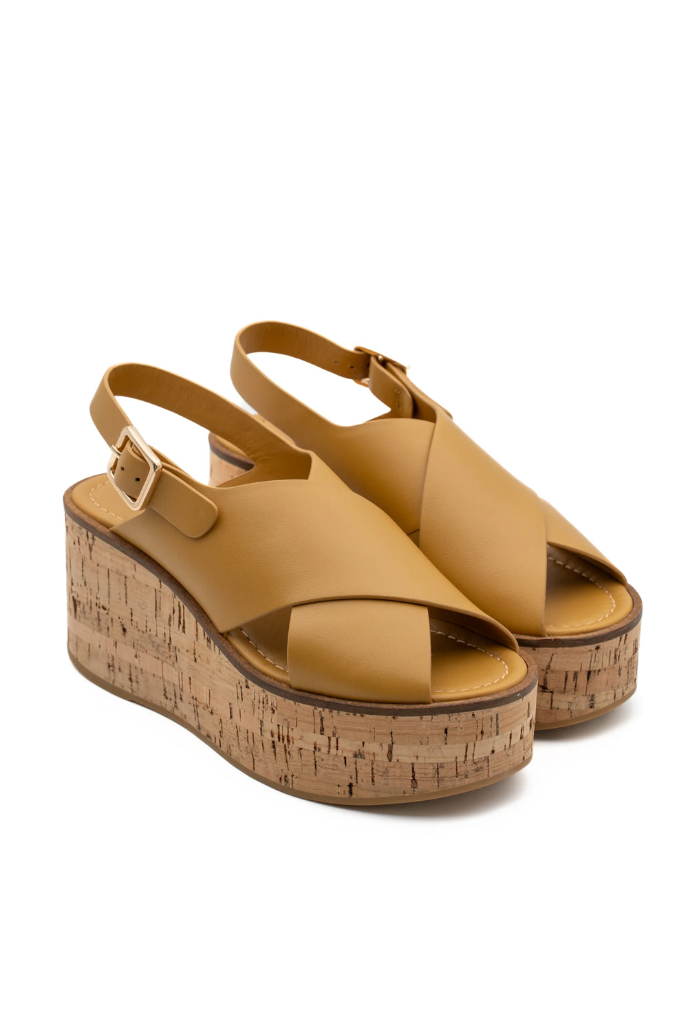 Sandalo NUS 100% in pelle con chiusura a fibbia e zeppa rivestita in sughero NUS /OCHRE Paloma Barcelò