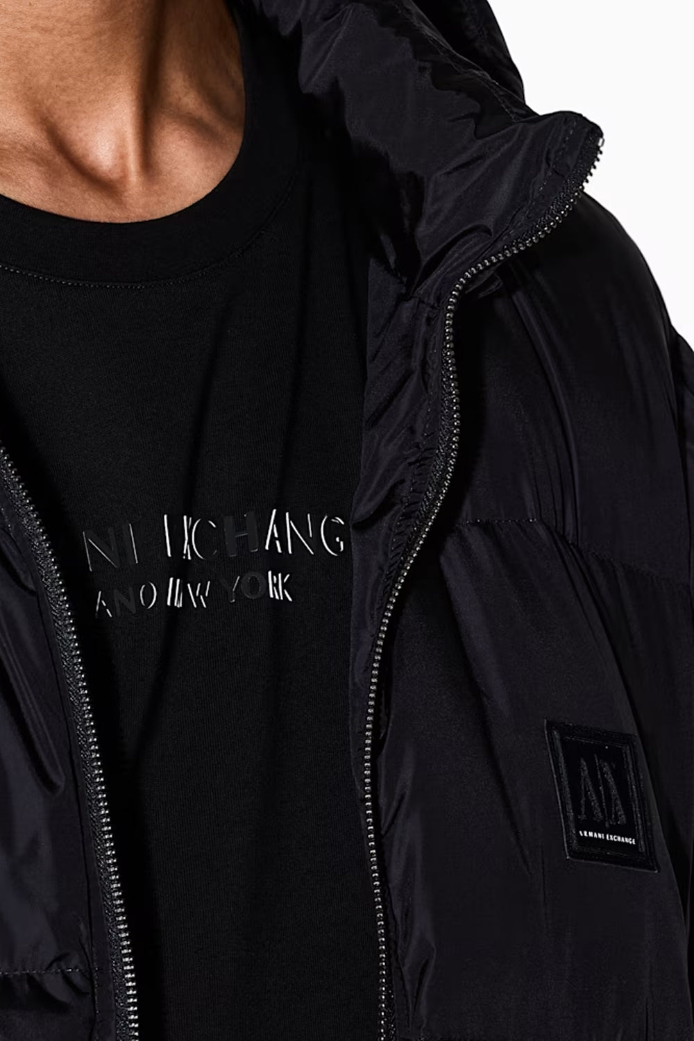 Piumino trapuntato in nylon lucido con cappuccio Icon XM000348 AF12286UC001 Armani Exchange