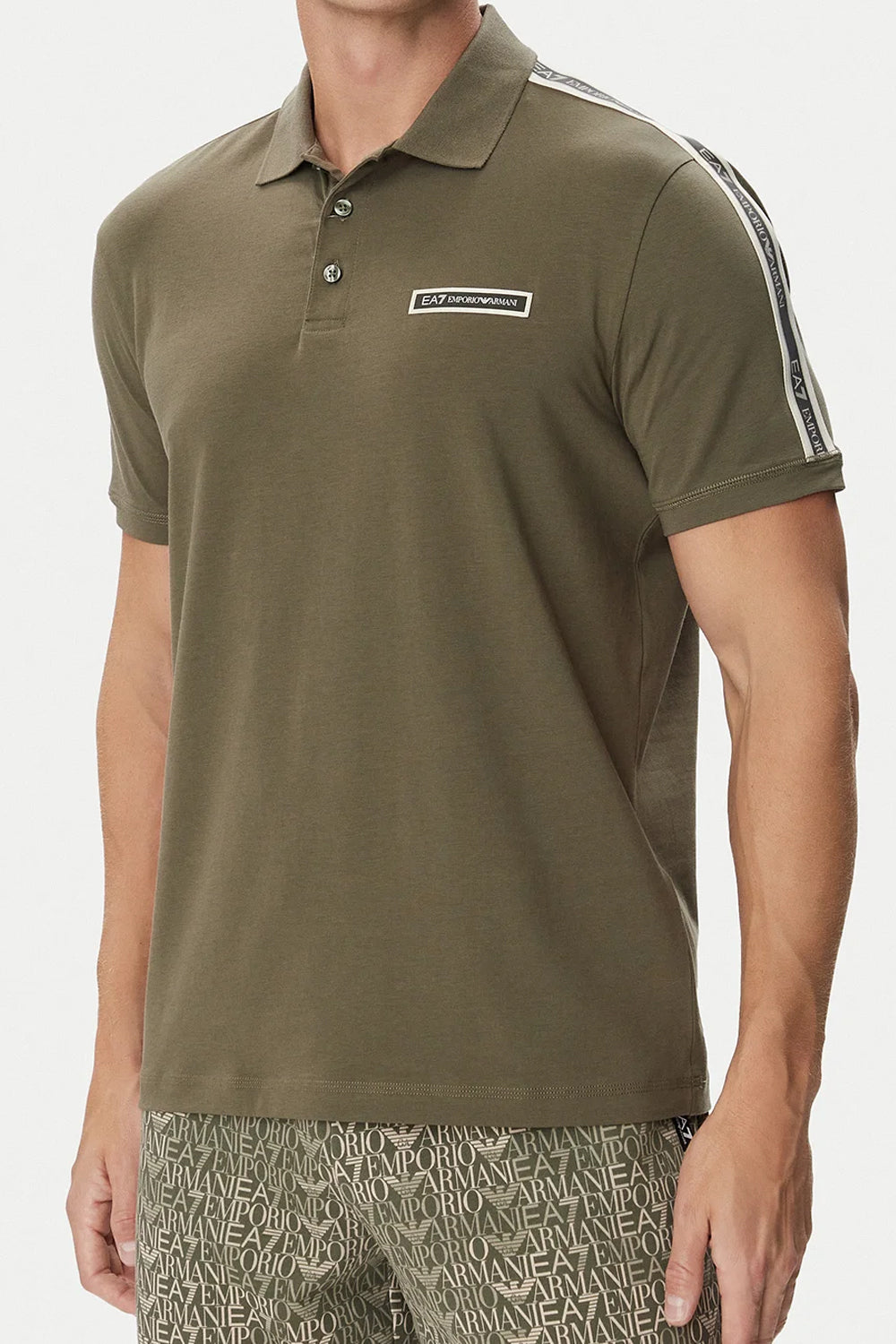 Polo Logo Series in cotone con bande logate sulle spalle 7M002190 AF10373U7014 EA7 Emporio Armani
