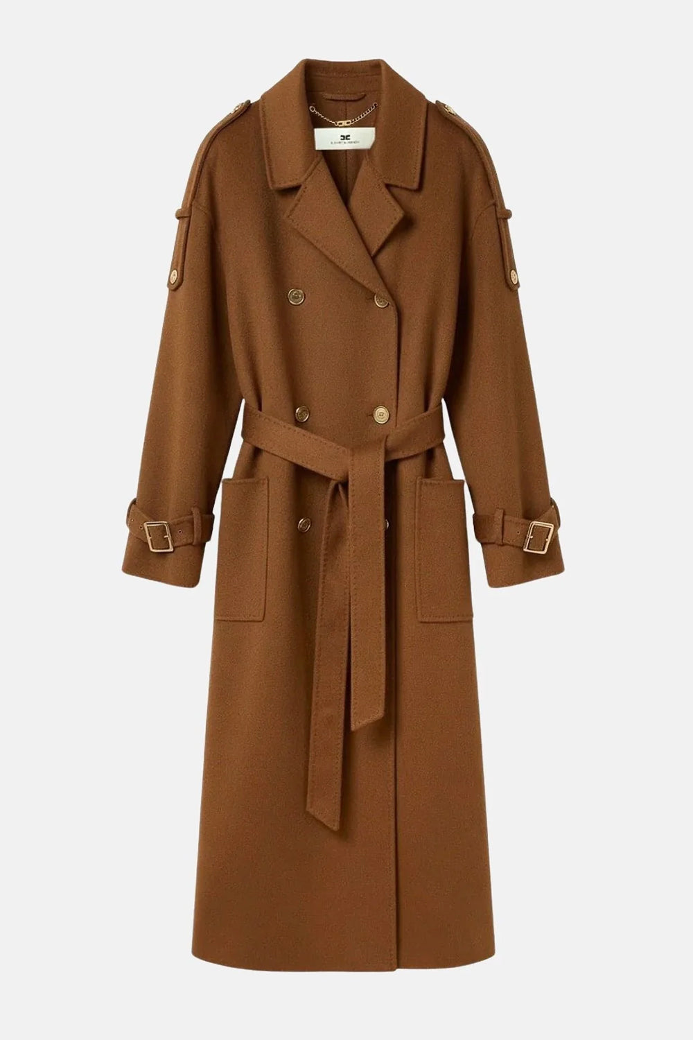 Cappotto lungo a doppio petto con cintura in vita CP02D 66E2FK3 Elisabetta Franchi