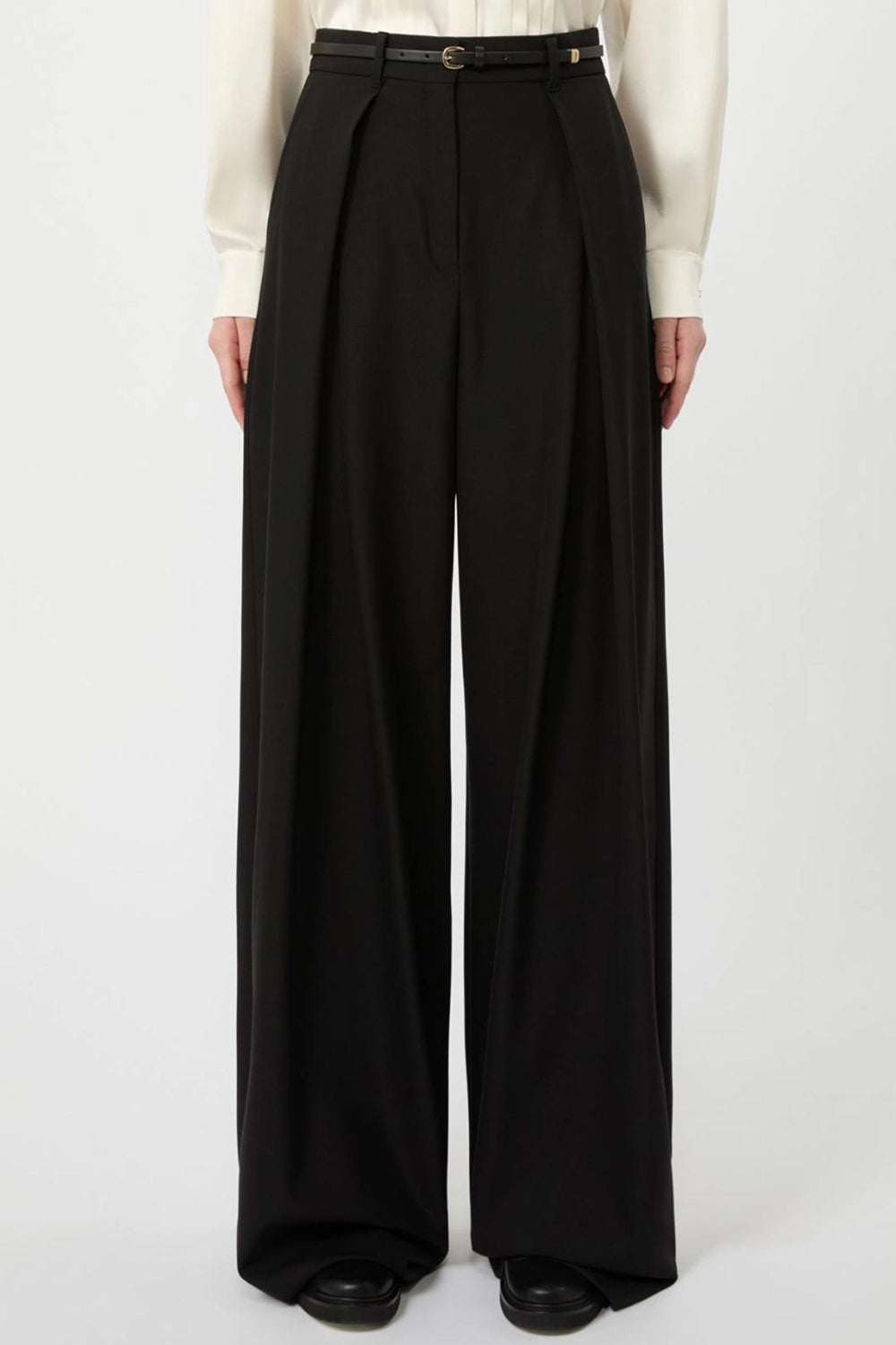 Pantalone vita alta in saglia di lana stretch MSTAERE 005NERO Max Mara Studio