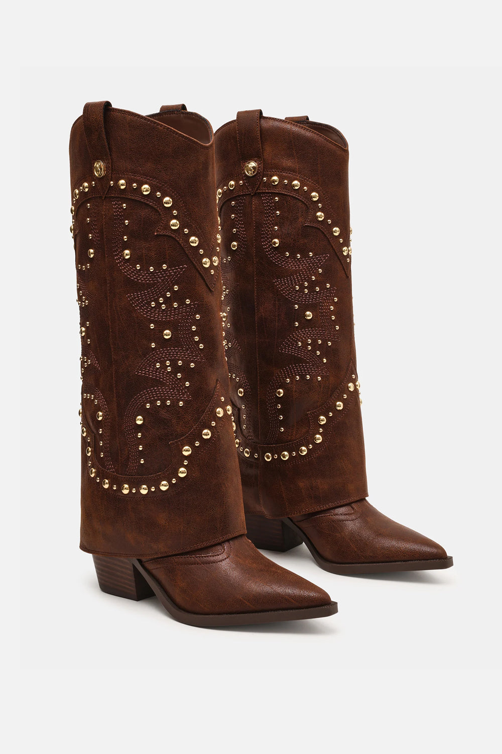stivale texano in pelle con borchie STAGECOACH /BROWN LEATHER Steve Madden