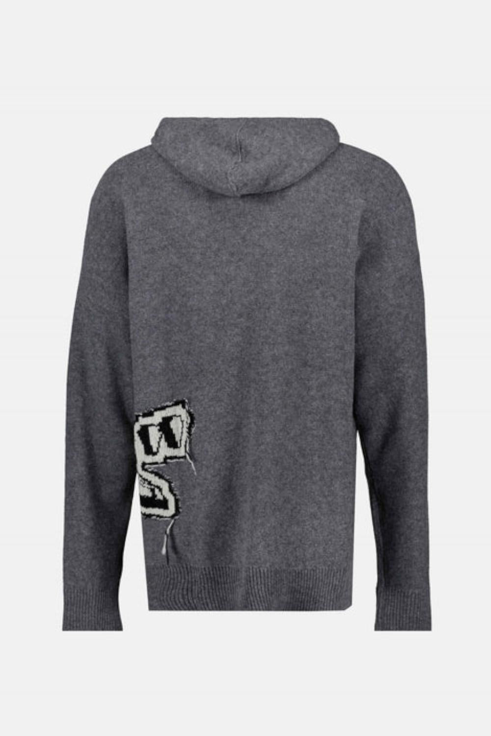 Felpa con cappuccio Off-White grigia in lana vergine con lavorazione a maglia OMHA155F22KNI001 /0610 Off-White