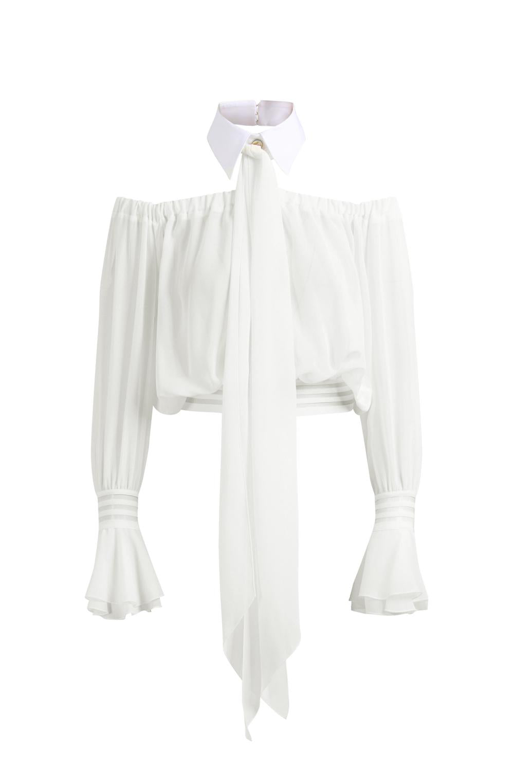 Blusa Elisabetta Franchi in Chiffon con Collo Gioiello e Vita Fasciata CA135 61E2X88 Elisabetta Franchi