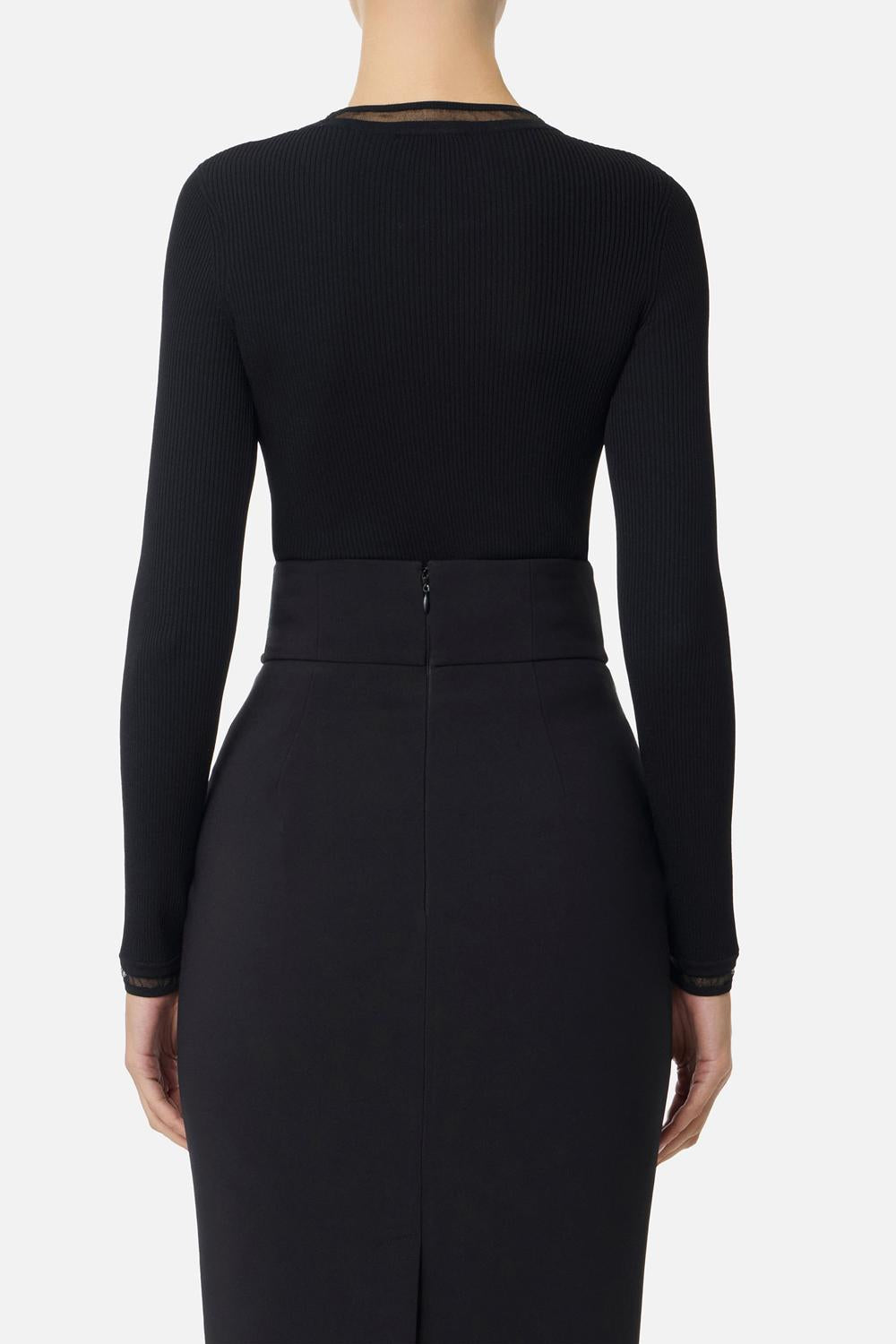 Maglia a costine con logo gioiello<BR/> MK13B 56E2110 Elisabetta Franchi