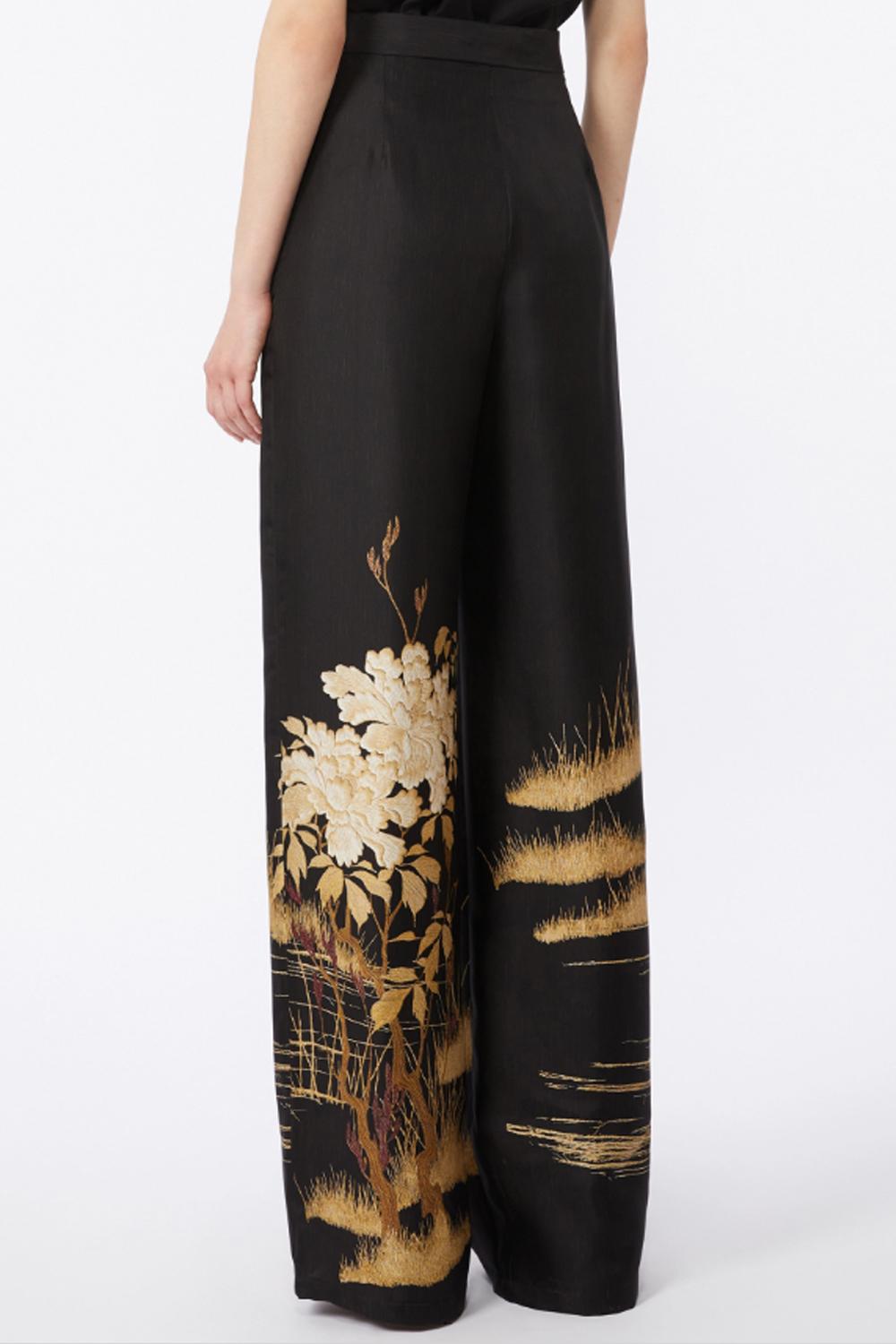 Pantalone Donna Wide Leg in Seta con Stampa Piazzata MSEMAPPA 003NERO Max Mara Studio