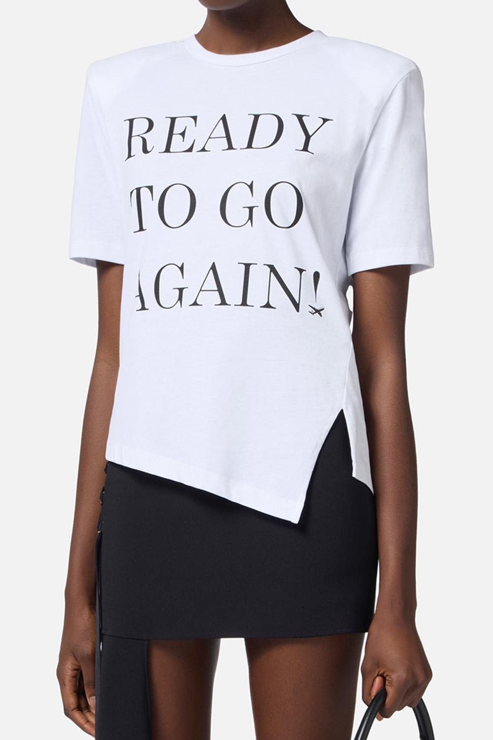 T-shirt in jersey asimmetrica con lettering<BR/> MA034 51E2270 Elisabetta Franchi