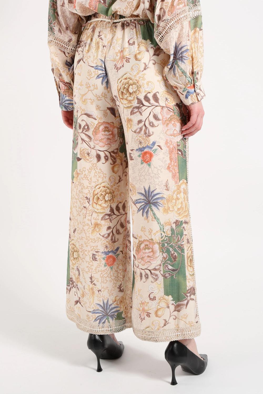 Pantalone Donna Amosa Morbido Fantasia con Cintura e Merletto A26SSPA03 /U.V. Amosa