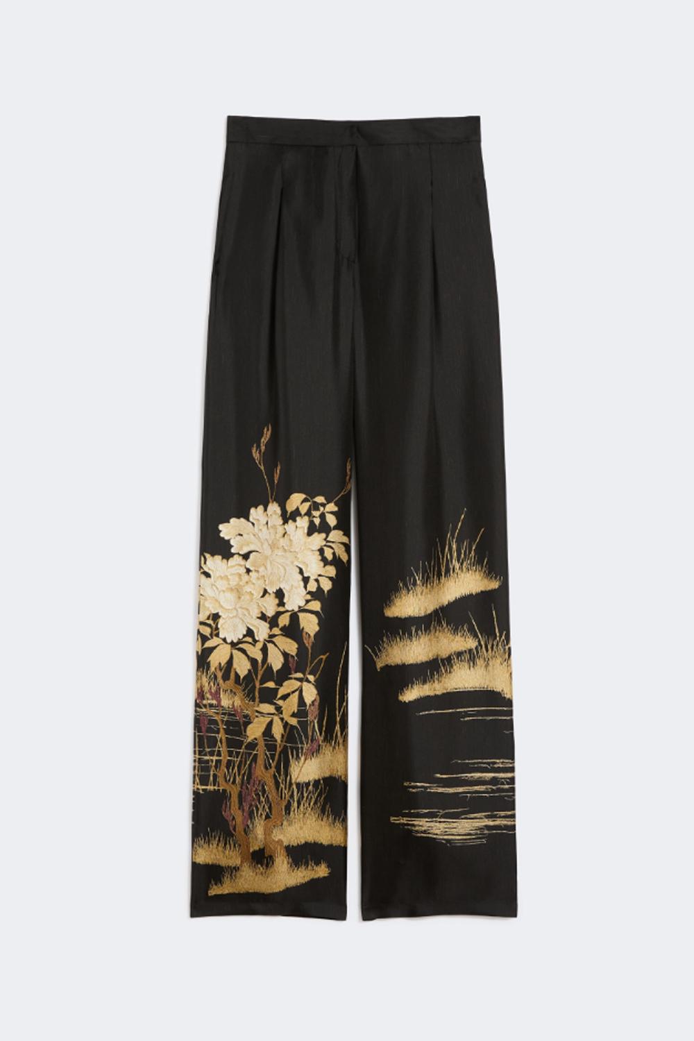 Pantalone Donna Wide Leg in Seta con Stampa Piazzata MSEMAPPA 003NERO Max Mara Studio