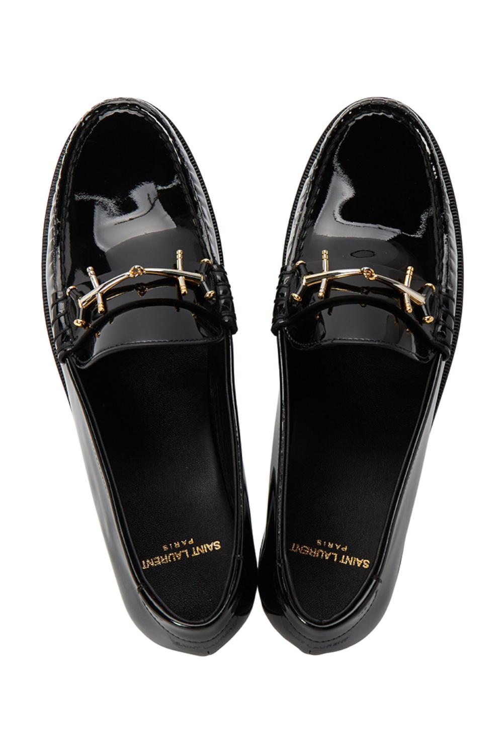 Mocassini Penny Firmati Saint Laurent in Pelle di Vitello Nera 741866 AAB3B1000 Saint Laurent