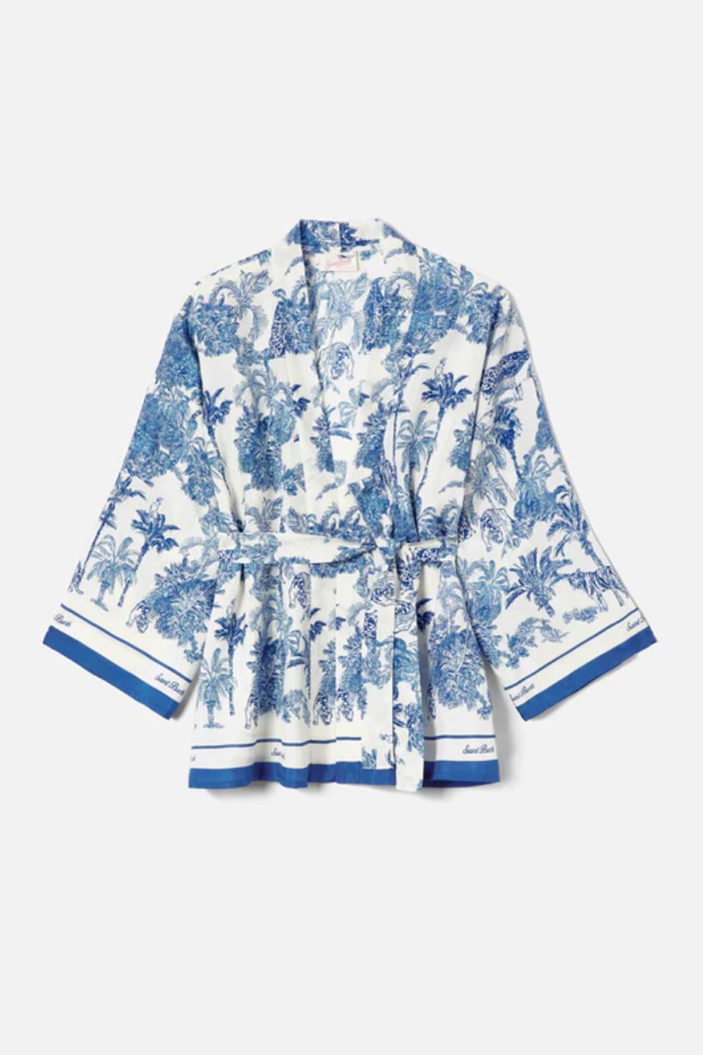 Kimono corto in seta con stampa toile de Jouy CYR0001 -08351L Mc2 Saint Barth