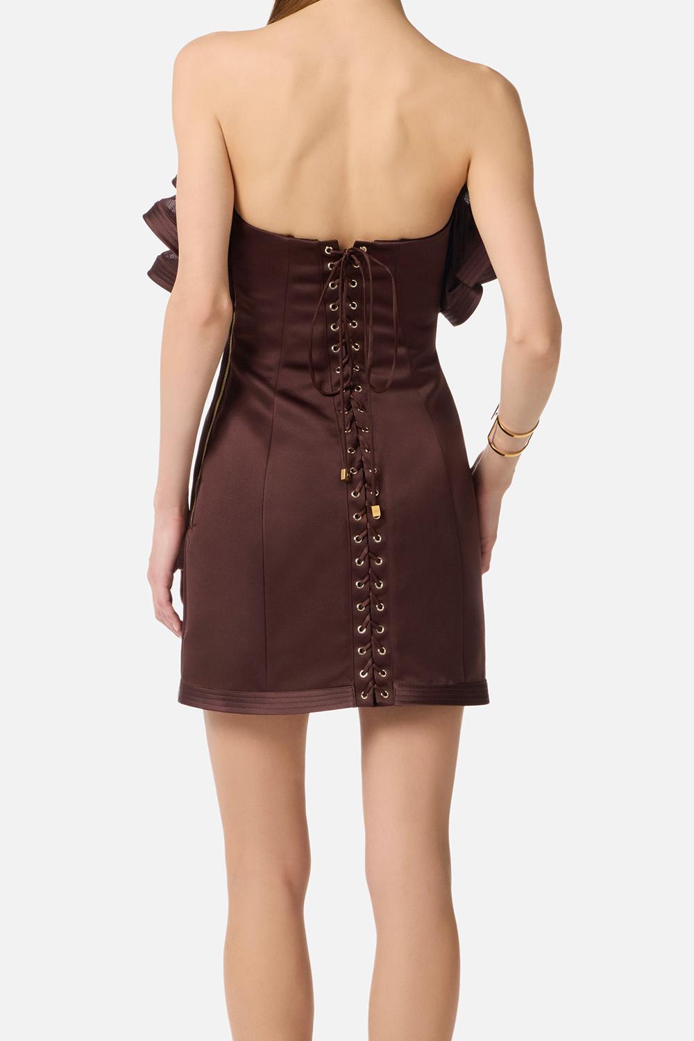 Mini abito in duchesse satin con maxi ruches in tulle AB879 62E2644 Elisabetta Franchi