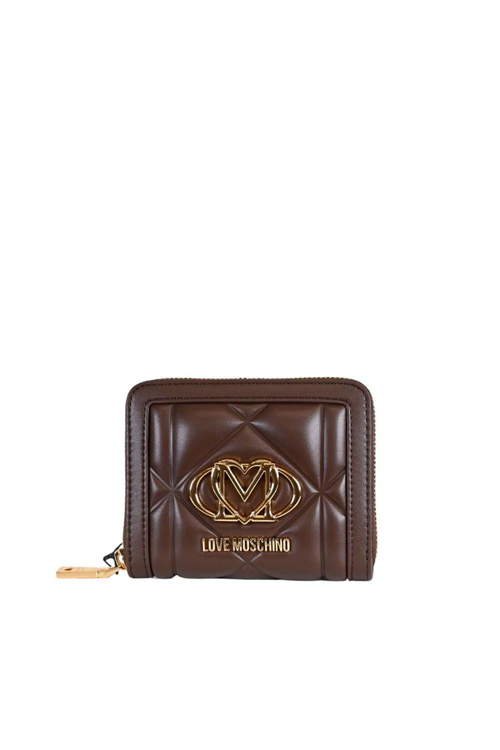 Portafoglio piccolo Zip Around in Ecopelle Trapuntata con Logo Dorato JC5641PP0N LC0313 Love Moschino