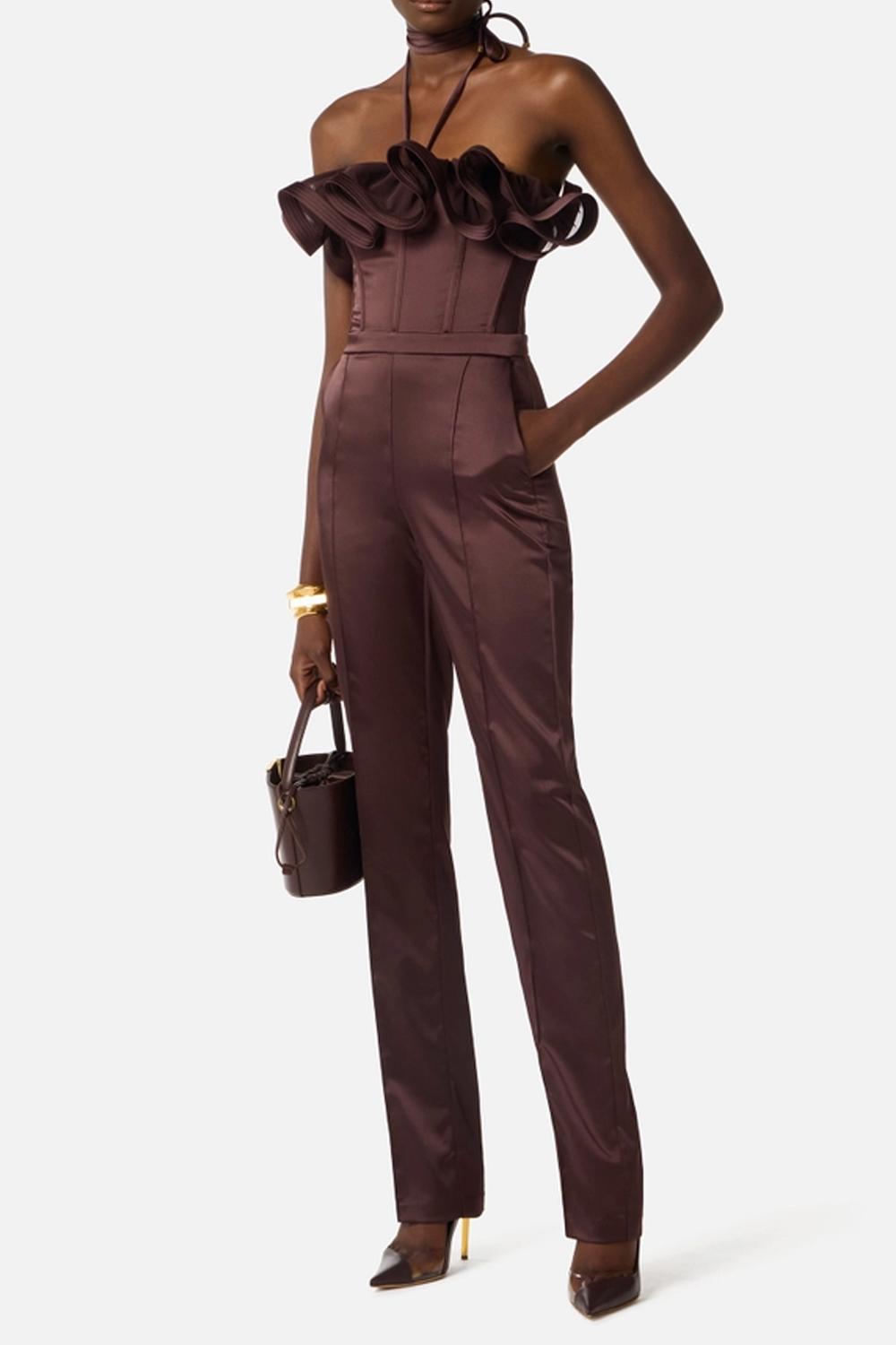Tuta in raso stretch con maxi ruche TU065 62E2644 Elisabetta Franchi