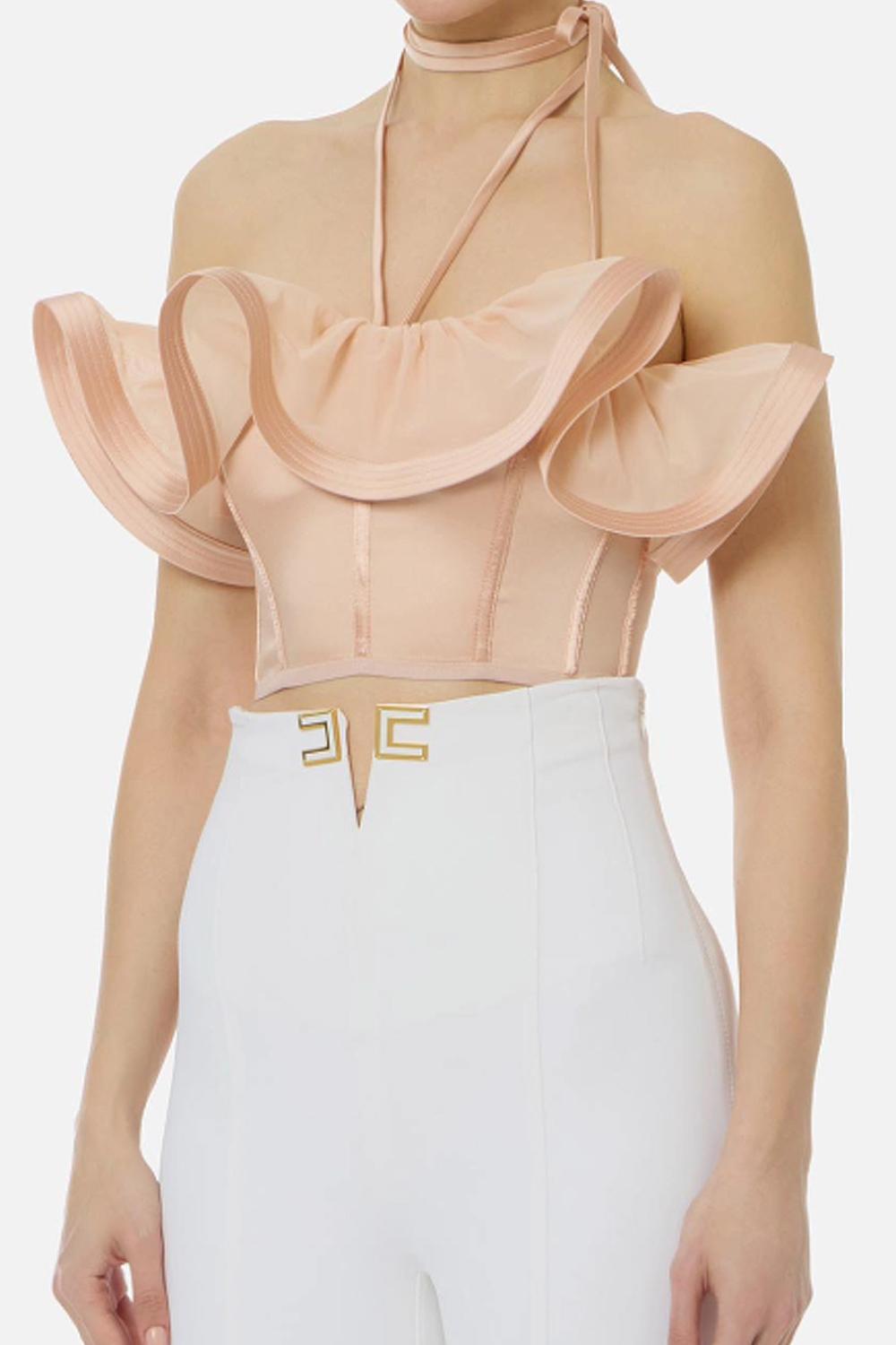 Top Bandeau in Satin con Maxi Ruffle TO039 62E2EA1 Elisabetta Franchi