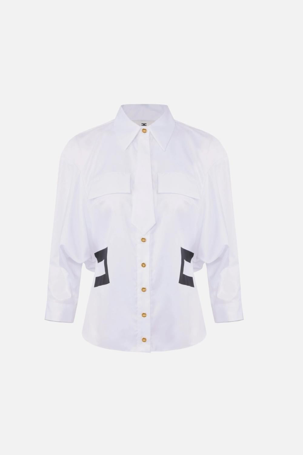 Camicia Elisabetta Franchi in Cotone con Cravattino e Stampa Logo CA155 61E2221 Elisabetta Franchi