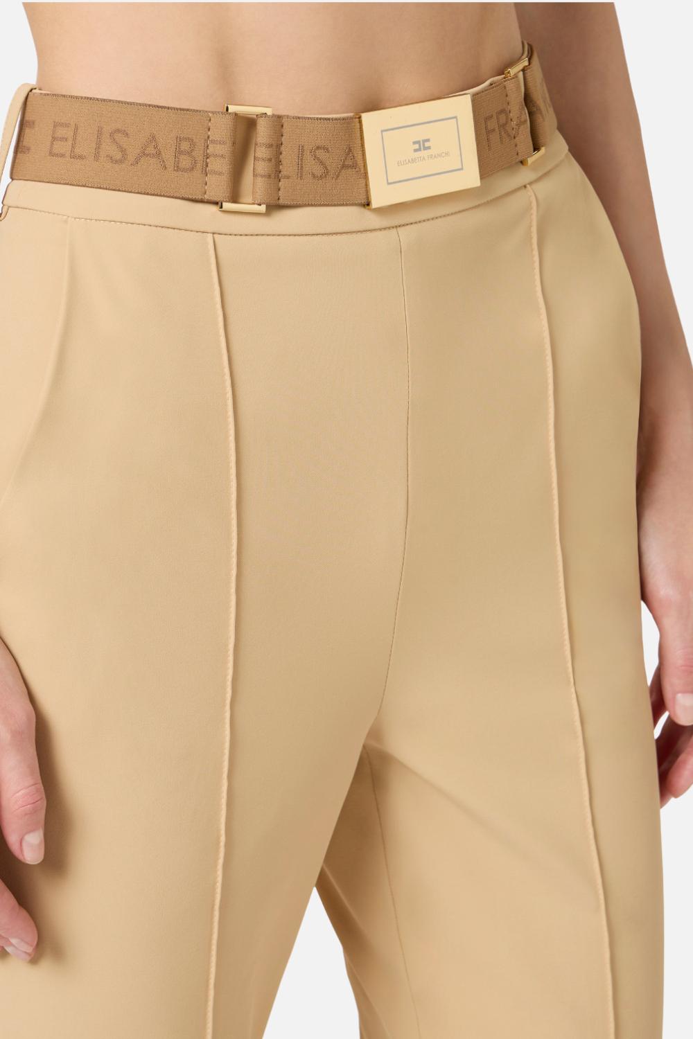 Pantaloni Elisabetta Franchi in Tessuto Tecnico Bielastico con Cintura e Logo<BR/> PA132 61E2470 Elisabetta Franchi