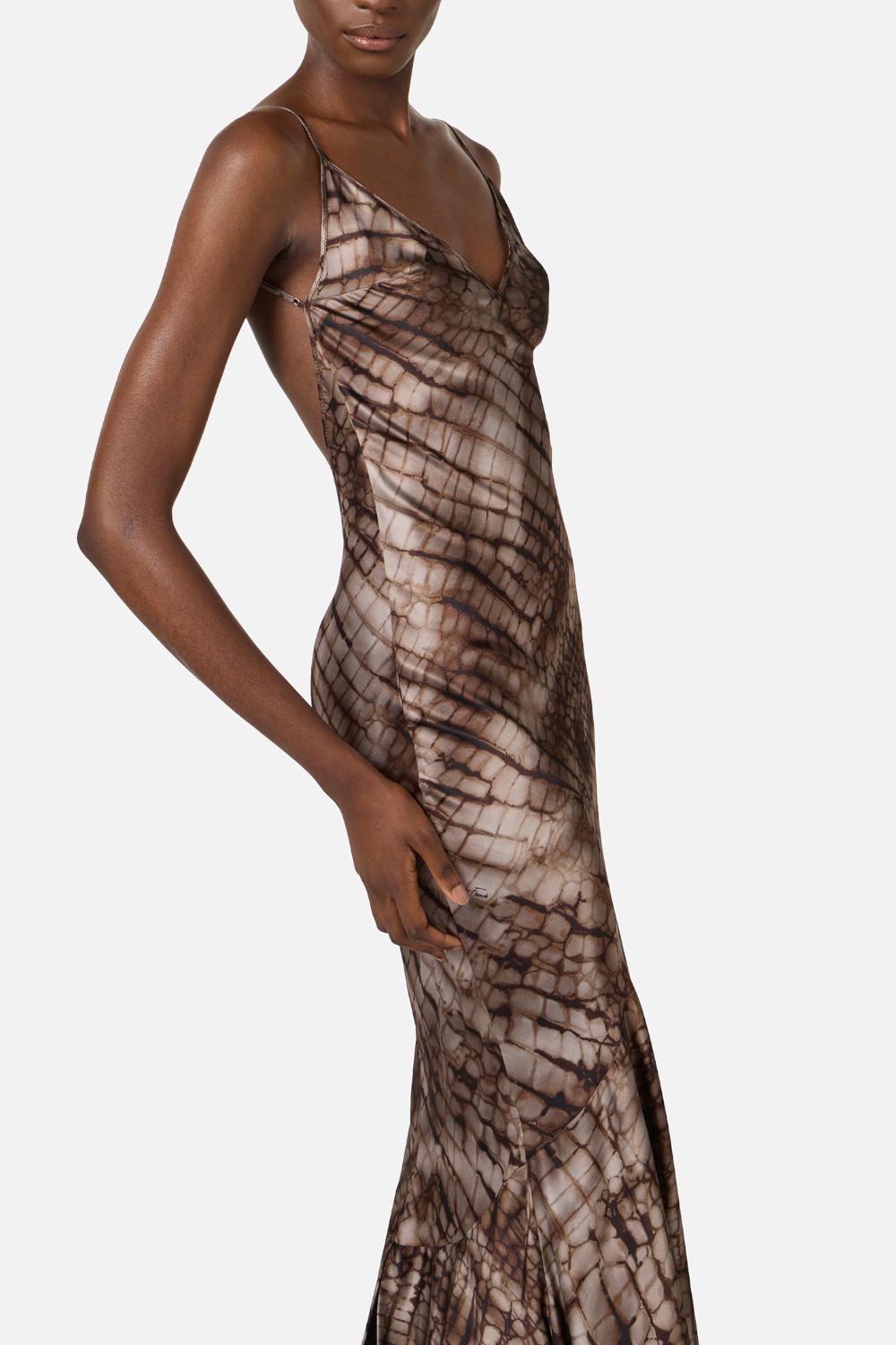 Abito da Sera Elisabetta Franchi in Raso Stretch con Stampa Alligator ABR30 61E2644 Elisabetta Franchi