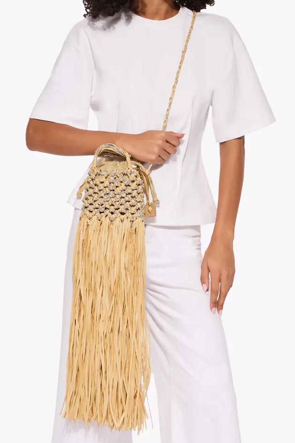 Mini Borsa Donna in Macramé con Cristalli e Tracolla 5032440999 /BEIGE Kurt Geiger London
