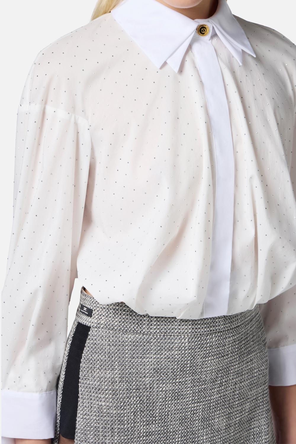 Camicia in popeline con strass e nodo<BR/> CA081 51E2100 Elisabetta Franchi