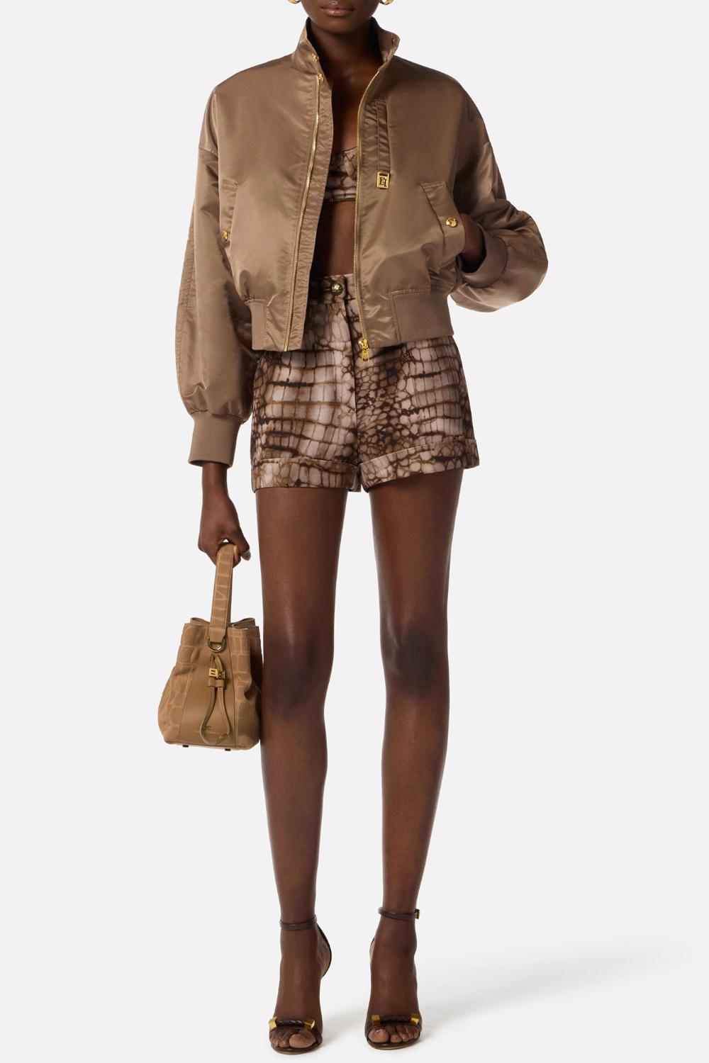 Bomber Elisabetta Franchi in Nylon con Colletto Alto e Dettagli Dorati GB05D 61E2229 Elisabetta Franchi