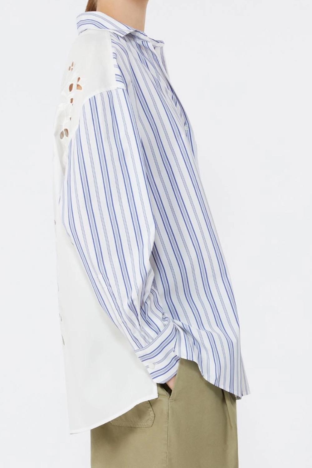 Camicia in cotone a righe e pizzo Sangallo WKDTESSILE 050BLU Max Mara Weekend