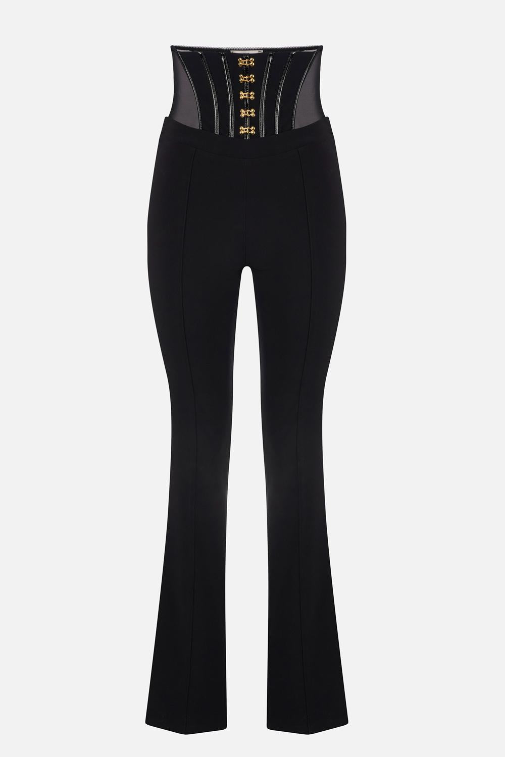 Pantaloni in crêpe leggero con ganci gioiello<BR/> PA132 57E2110 Elisabetta Franchi